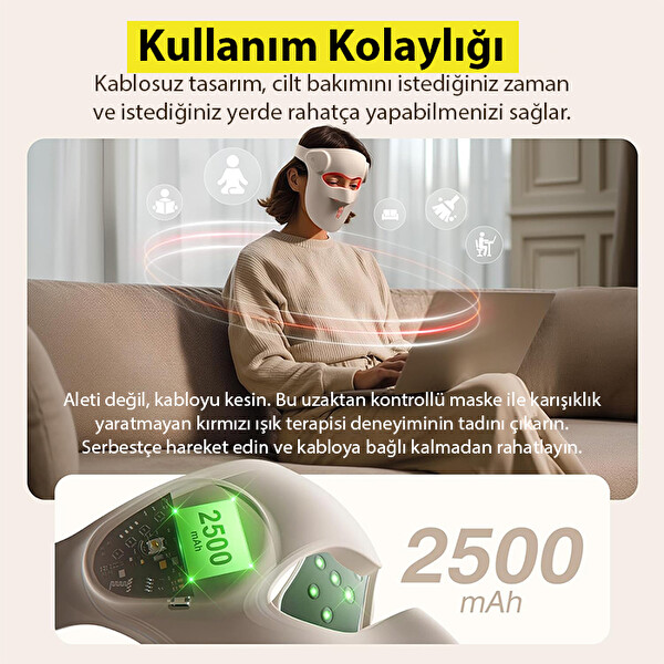 Ezere Yüz İçin Şarjlı 9 Modlu 480 Boncuklu Cilt Masajı Kızılötesi ve Kırmızı Işık Terapisi Maskesi Krem