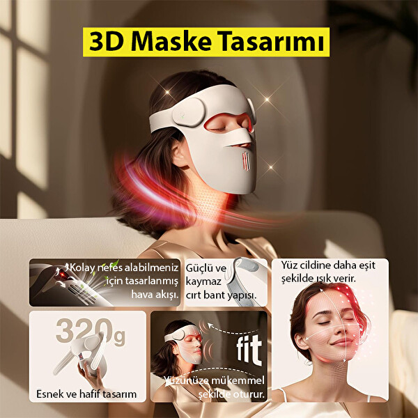 Ezere Yüz İçin Şarjlı 9 Modlu 480 Boncuklu Cilt Masajı Kızılötesi ve Kırmızı Işık Terapisi Maskesi Krem