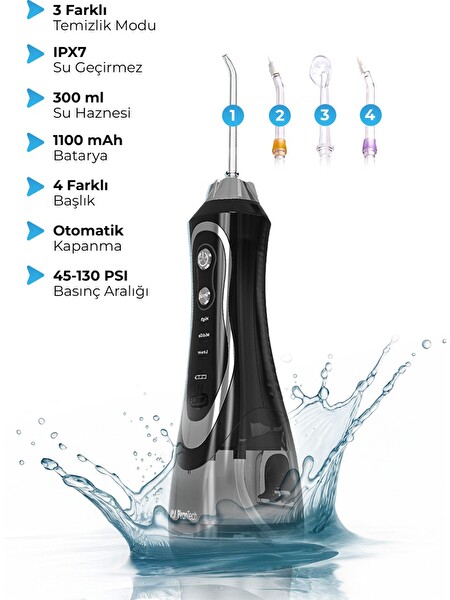 PiranTech AquaDent Pro Şarjlı Ağız Duşu 4 Başlıklı Diş Arası Temizleme Cihazı