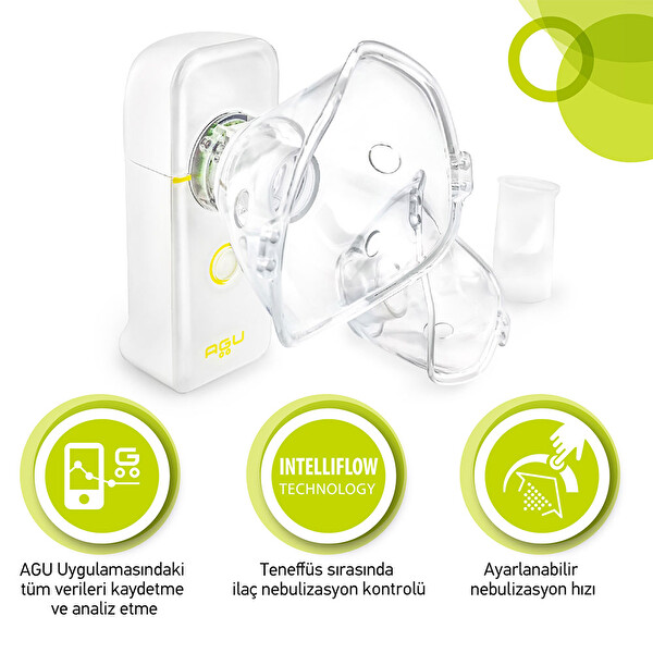 Agu Baby Telefon Bağlantılı Kompakt Sessiz Çocuk-Bebek İçin Akıllı Mesh Nebulizatör Solunum Cihazı