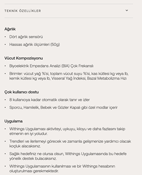 Withings Body Scan WBS08 -Inter Vücut Tarayıcı Tartı-Siyah
