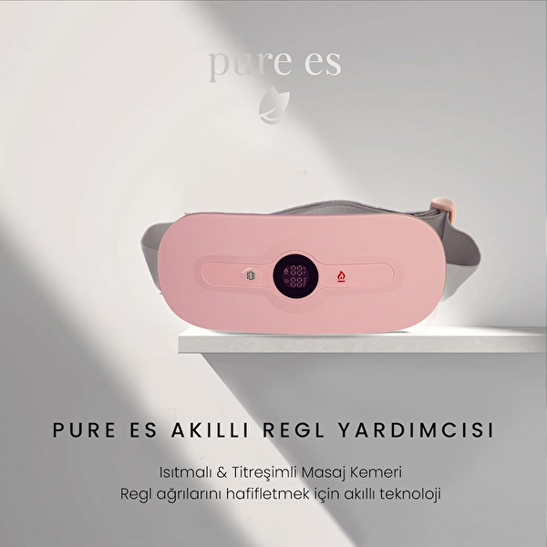Pure Es Akıllı Isıtıcılı Regl Masaj Kemeri Pembe Bel Karın 6 Kademe Isıtma Titreşim