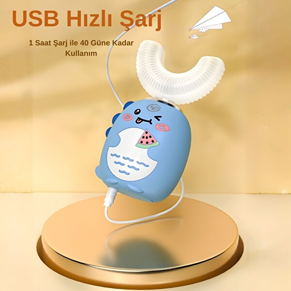 NPO 208 Şarjlı Ultrasonik 3 Modlu U Dizayn Çocuk Diş Fırçası - Mavi