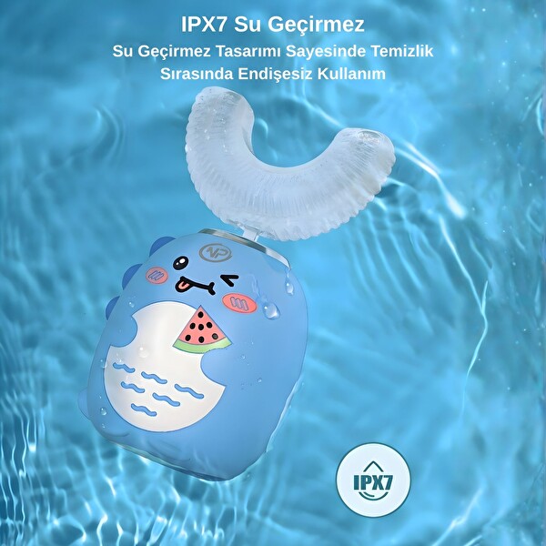 NPO 208 Şarjlı Ultrasonik 3 Modlu U Dizayn Çocuk Diş Fırçası - Mavi