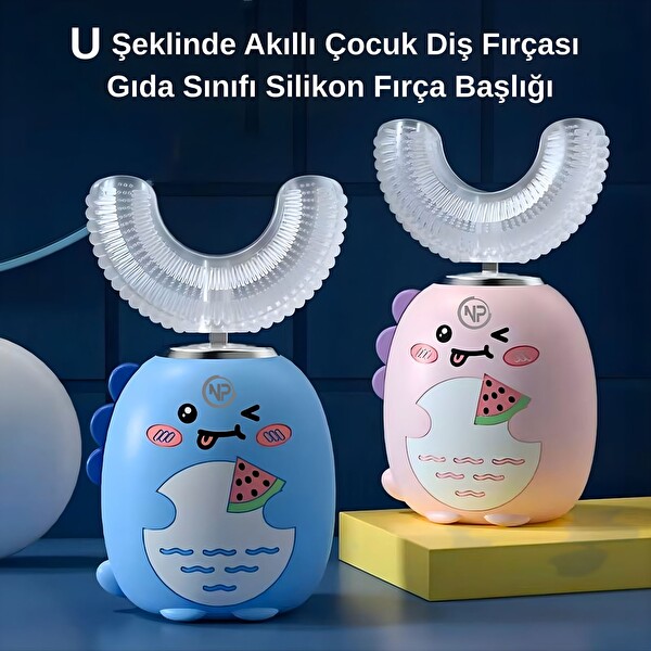 NPO 208 Şarjlı Ultrasonik 3 Modlu U Dizayn Çocuk Diş Fırçası - Mavi