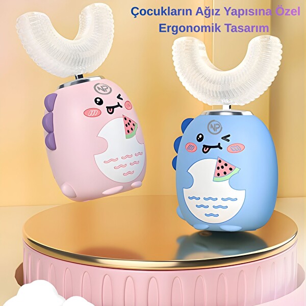 NPO 208 Şarjlı Ultrasonik 3 Modlu U Dizayn Çocuk Diş Fırçası - Mavi