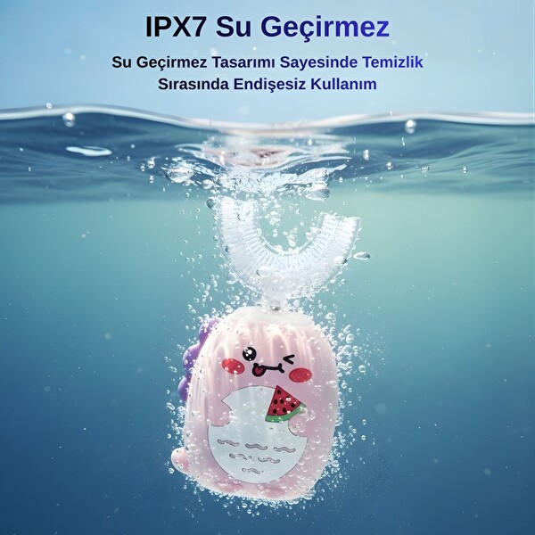 NPO 208 Şarjlı Ultrasonik 3 Modlu U Dizayn Çocuk Diş Fırçası - Pembe