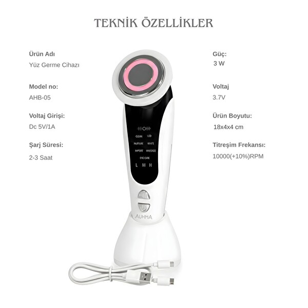 NPO AUHMA AHB-05 Sıkılaştırma Siyah Nokta Temizleme Göz Altı Bakımı 7’si 1 Arada Cilt Bakım Cihaz