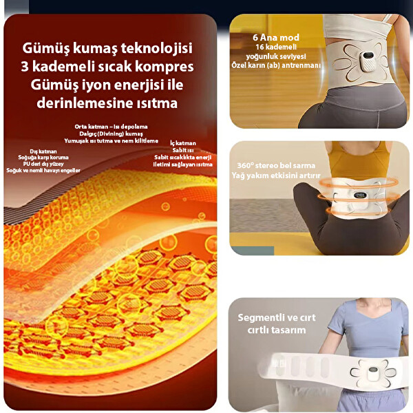 Ezere SlimBelt Pro EMS Isıtmalı Dijital Ekranlı Şarjlı 3 Kademeli Egzersiz Kemeri Bel Ve Karın Masaj Aleti