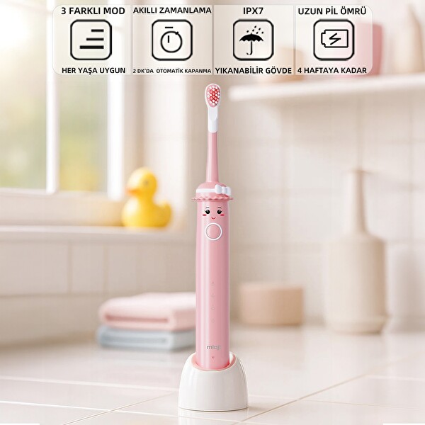 Mioji Oral B2 Kids Care Şarj Edilebilir Diş Fırçası Pembe - 4 Adet Fırça Başlık