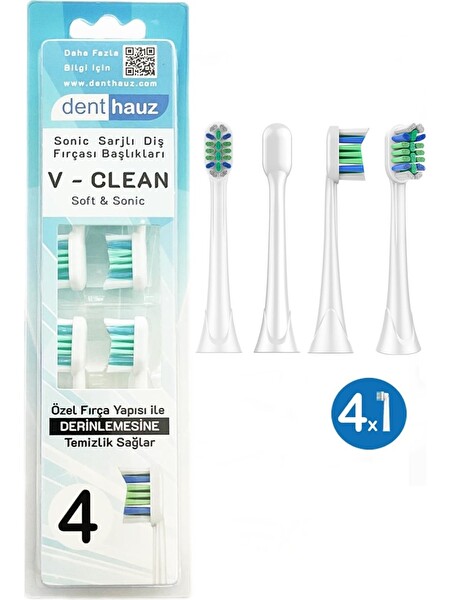 Rovexa V Clean Sonic Soft Temizlik - Philips Sonicare Uyumlu 4 Adet Yedek Başlık