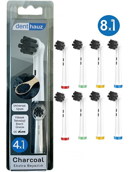 Rovexa Charcoal - Aktif Karbon Ekstra Beyazlık Oral B Şarjlı Diş Fırçası Yedek Başlığı - 8'li Yedek Başlık