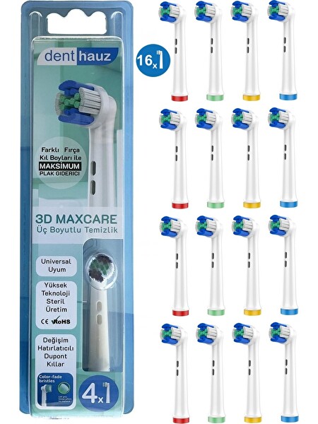 Rovexa 3D Maxcare - 3 Boyutlu Temiizlik Oral B Şarjlı Diş Fırçası Yedek Başlığı - 16 Adet Yedek Başlık