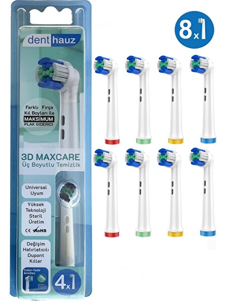 Rovexa 3D Maxcare - 3 Boyutlu Temiizlik Oral B Şarjlı Diş Fırçası Yedek Başlığı - 8 Adet Yedek Başlık