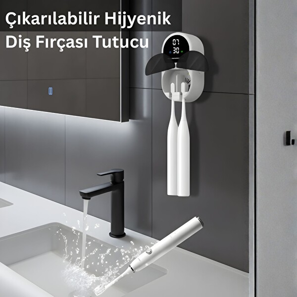 NPO ESX9 Led Ekranlı Otomatik Açılan Kapaklı Şarjlı Fırça Tutucu ve UV Diş Fırçası Sterilizatörü