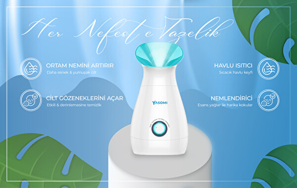 Yasomi NV8318 Aromaterapi 3ü1 arada Havlu Isıtıcı Cilt Nemlendirici ve Yüz Buharı Cihazı Mavi
