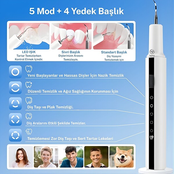 NPO T7 Smart 5 Modlu Ultrasonic Diş Beyazlatma Tartar Plak Diş Taşı Temizleme Cihazı