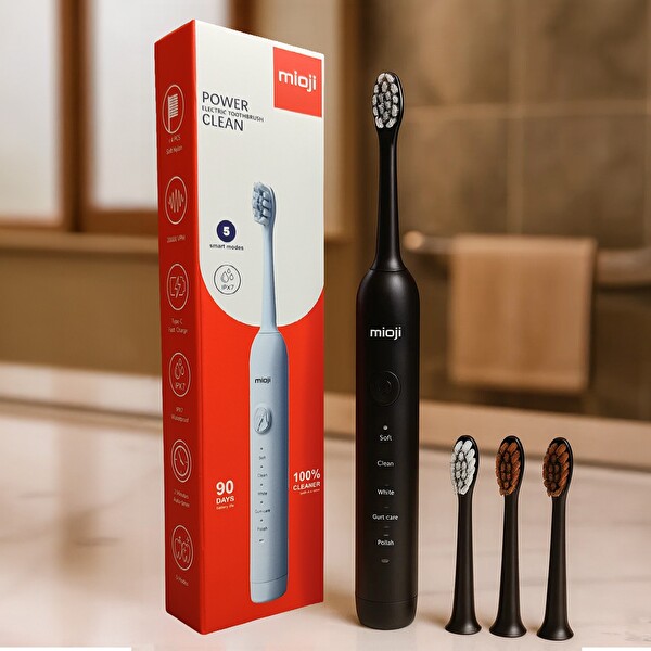 Mioji Oral B1 Şarj Edilebilir Diş Fırçası Siyah + 3 Yedek Başlık