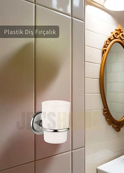 Jet's Home Plastik Diş Fırçalık Paslanmaz Lüks Diş Fırçası Tutacağı Krom