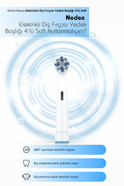Direct Nexus Oral-B Uyumlu Yumuşak Elektrikli Diş Fırçası Yedek Başlığı 4’lü (Soft)