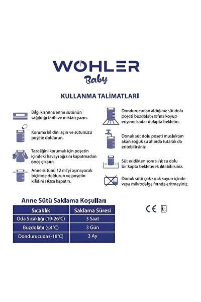 Wohler Anne Sütü Saklama Poşeti 25'li x 4 : 100 Adet