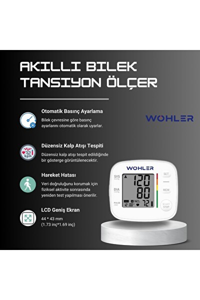 Wohler Bilekten Ölçer Dijital Tansiyon Aleti Nabız Ölçer 2 x 120 Ölçüm Hafıza Saklama Kutulu
