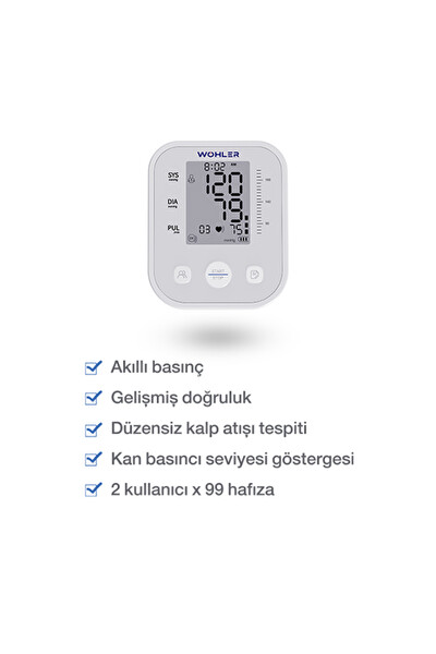 Wohler Konuşan Üst Koldan Ölçer Dijital Tansiyon Aleti Nabız Ölçer USB Girişli 99 Ölçüm Hafıza Çantalı