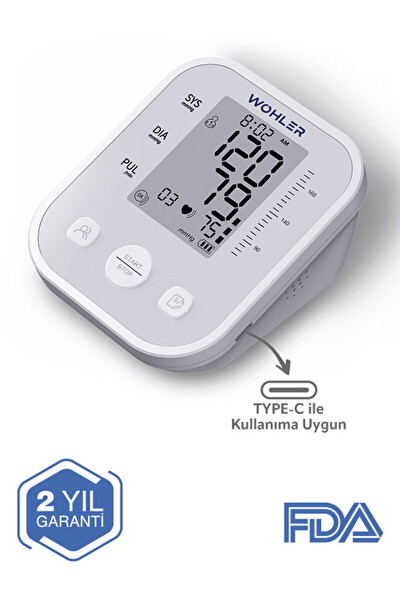 Wohler Üst Koldan Ölçer Dijital Tansiyon Aleti Nabız Ölçer USB Girişli 99 Ölçüm Hafıza Çantalı