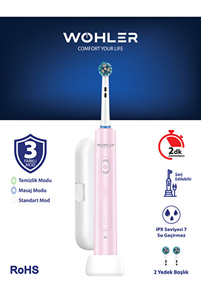 Wohler Değiştirilebilir Başlıklı Şarj Edilebilir Elektrikli Diş Fırçası Pembe