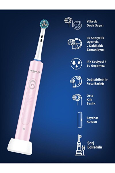 Wohler Değiştirilebilir Başlıklı Şarj Edilebilir Elektrikli Diş Fırçası Pembe
