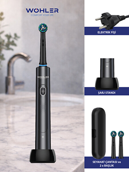 Wohler Değiştirilebilir Başlıklı Şarj Edilebilir Elektrikli Diş Fırçası Siyah