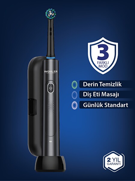 Wohler Değiştirilebilir Başlıklı Şarj Edilebilir Elektrikli Diş Fırçası Siyah