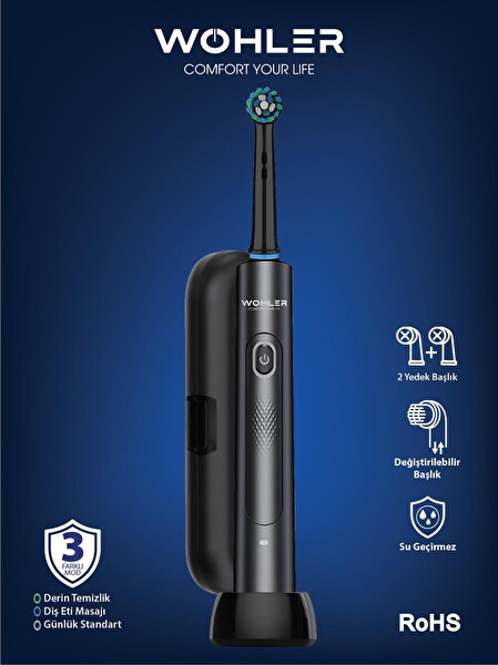 Wohler Değiştirilebilir Başlıklı Şarj Edilebilir Elektrikli Diş Fırçası Siyah