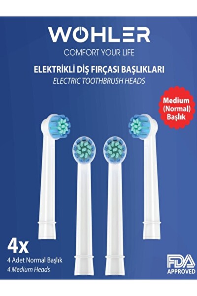 Wohler Oral-B Uyumlu 4 Adet Normal Sertlik Şarjlı ve Pilli Diş Fırçası Yedek Başlığı
