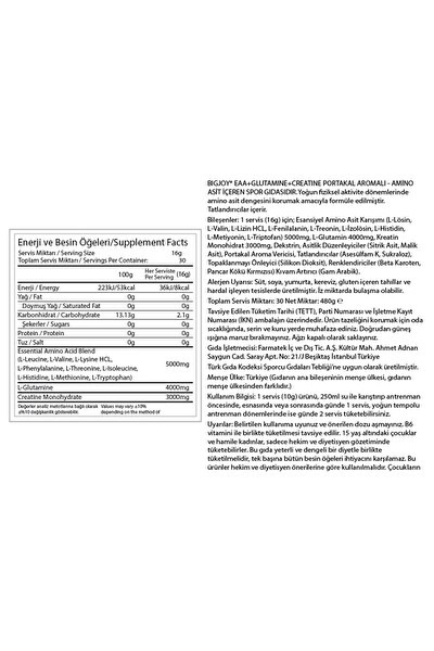 Bigjoy Kreatin - EAA - Glutamin Portakal Aromalı 480g 30 Servis Amino Asit