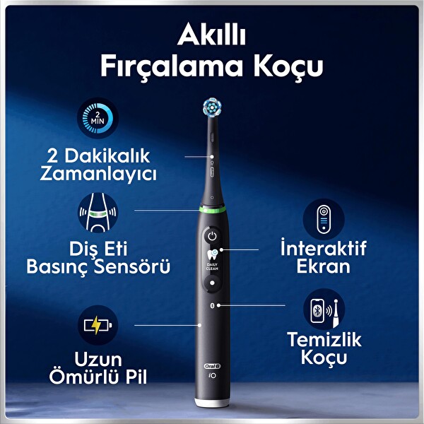 Oral-B iO6 Siyah Şarjlı Elektrikli Diş Fırçası - 2 Fırça Başlığı - Uzun Ömürlü Pil - Premium Seyahat Kabı