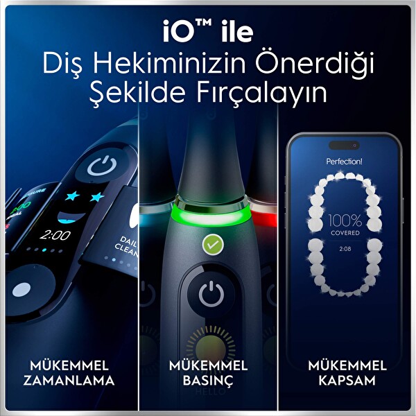 Oral-B iO6 Siyah Şarjlı Elektrikli Diş Fırçası - 2 Fırça Başlığı - Uzun Ömürlü Pil - Premium Seyahat Kabı