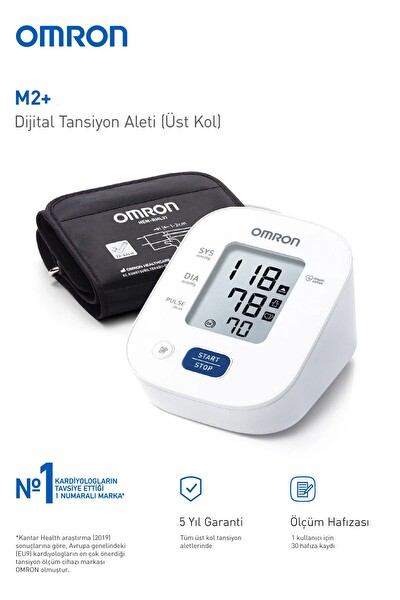 Omron M2+ Geniş Manşetli Üst Koldan Pilli 30 Ölçüm Hafızalı Dijital Tansiyon Aleti 5 Yıl Garantili