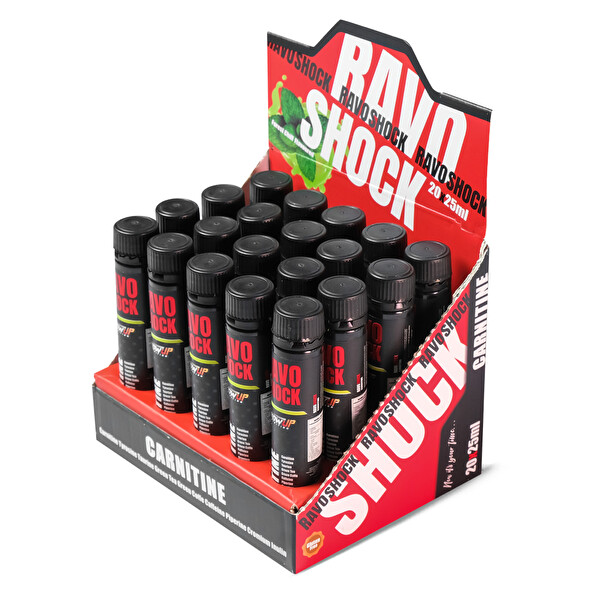 Nowup Nutrition Ravo Shock Liquid L-Carnitine 20 x 25 ML Carnitine - Caffeine - Yeşil Çay ve Mentol 20 Shot