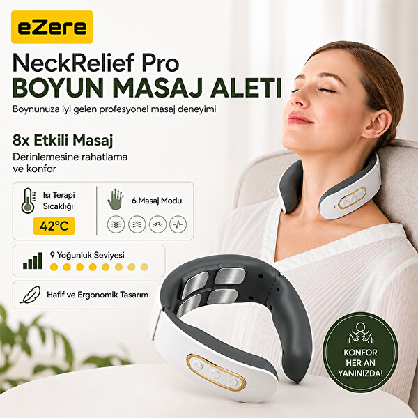 Ezere NeckRelief Pro Ultrasonik Dalgalı Ve Isıtmalı Rahatlatıcı Beyaz Boyun Masaj Aleti