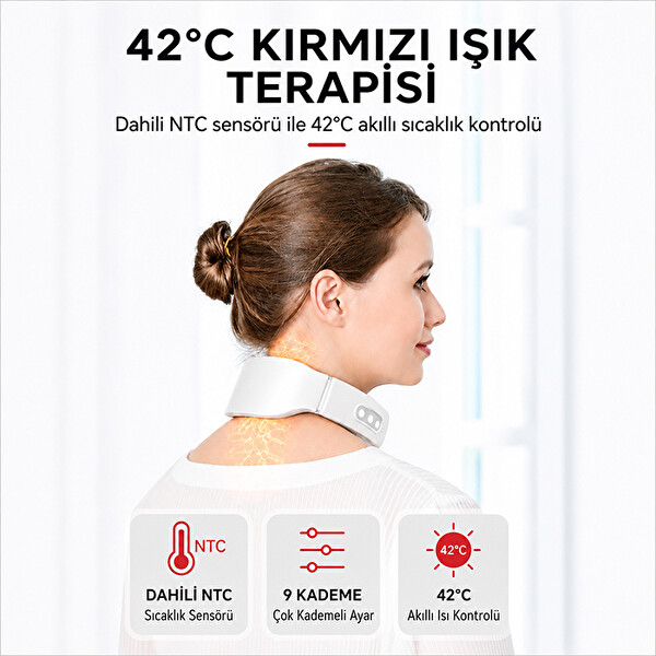 Ezere NeckRelief Pro Ultrasonik Dalgalı Ve Isıtmalı Rahatlatıcı Beyaz Boyun Masaj Aleti