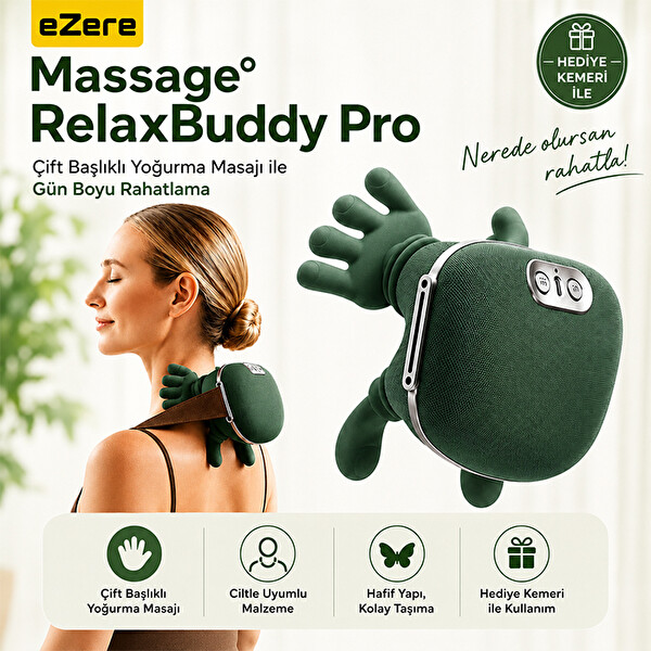 Ezere RelaxBuddy Pro Ovmalı Isıtıcılı İnsan Eli Şeklinde Şarjlı Yeşil Boyun Masaj Aleti