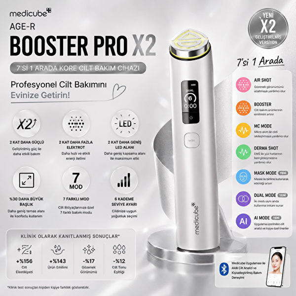 Medicube Age-R Booster Pro X2 7’si 1 Arada Kore Cilt Bakım Cihazı Gümüş Renk