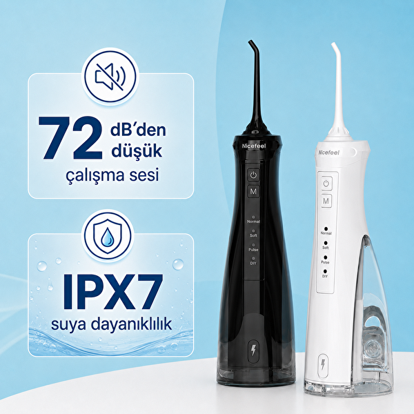 NPO Nicefeel FC5610 Şarjlı Taşınabilir 4 Modlu 280 ML IPX7 Diş Teli ve Protez Bakımı için Beyaz Ağız Duşu
