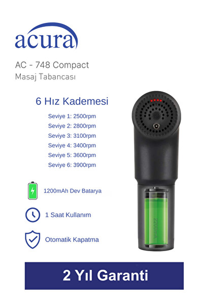 Acura AC-748 Compact 6 Kademeli 4 Başlıklı Masaj Tabancası