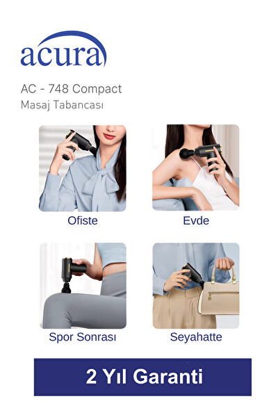 Acura AC-748 Compact 6 Kademeli 4 Başlıklı Masaj Tabancası
