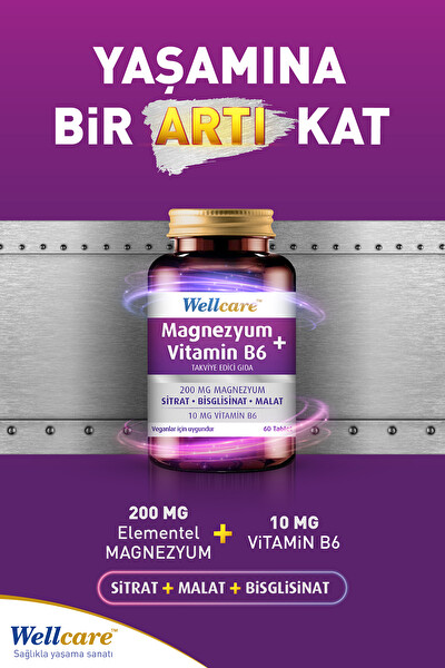 Wellcare Magnezyum + Vitamin B6 Takviye Edici Gıda 30 Tablet