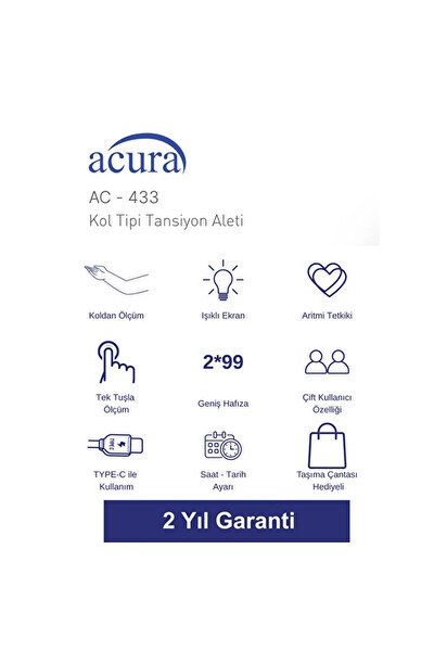 Acura AC-433 Tam Otomatik Elektronik Üst Koldan Ölçer Tansiyon Aleti