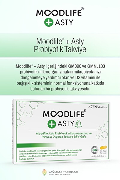 Ena Farma Moodlife Asty Probiyotik ve Vitamin D içeren Takviye Edici Gıda 30 Kapsül