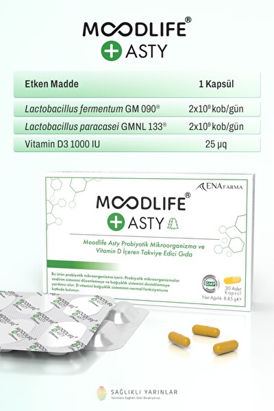 Ena Farma Moodlife Asty Probiyotik ve Vitamin D içeren Takviye Edici Gıda 30 Kapsül
